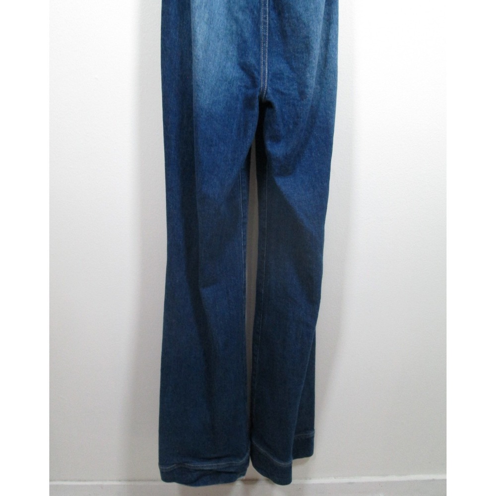 Alice + Olivia Jeans Jumpsuit Size 24 Denim Dark Halter Neck Full Zip Flare - Picture 8 of 14